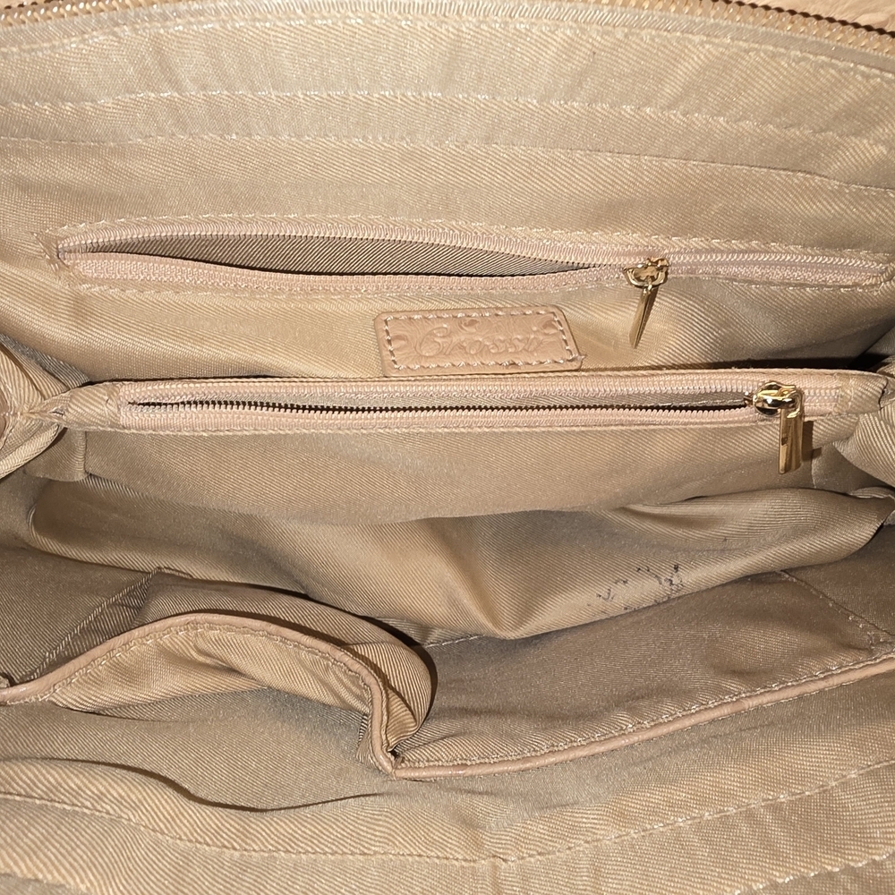 Grossi York Faux Ostrich Big Bow Tan Shoulder Bag - Picture 7 of 10
